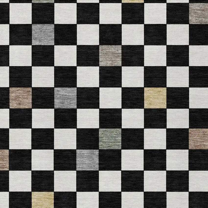 Black And Yellow Geometric Washable Indoor Outdoor Area Rug Photo 5