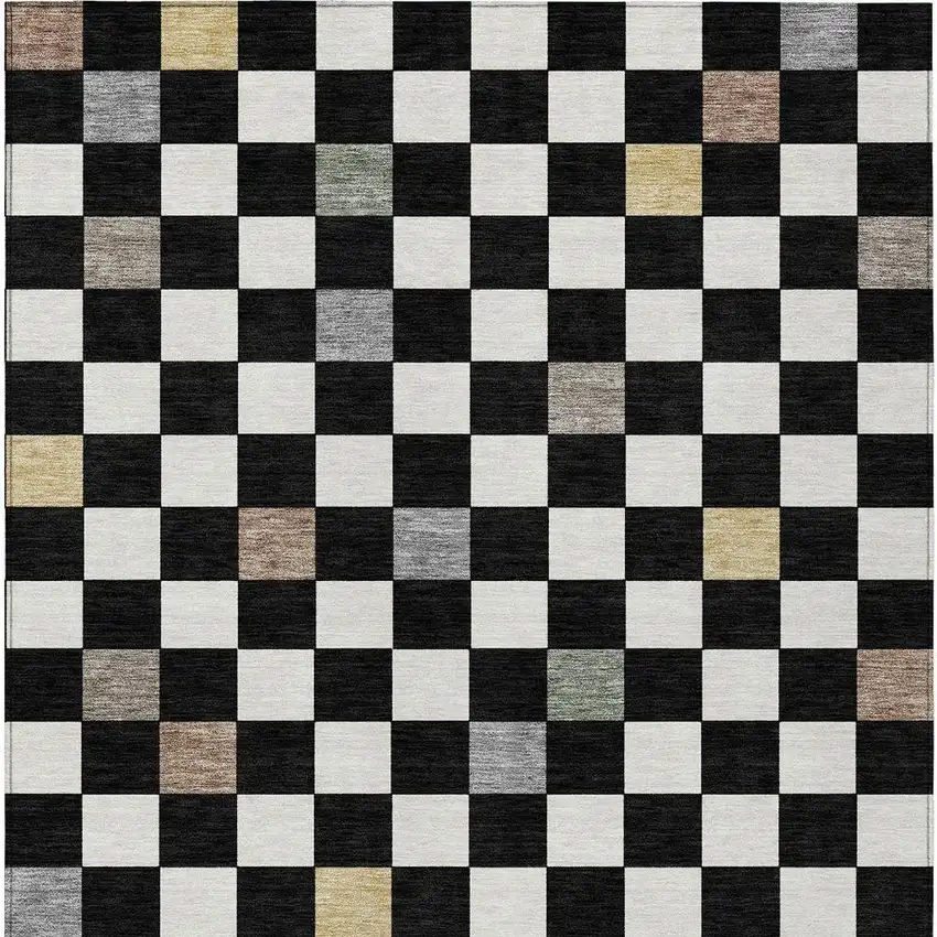Black And Yellow Geometric Washable Indoor Outdoor Area Rug Photo 6