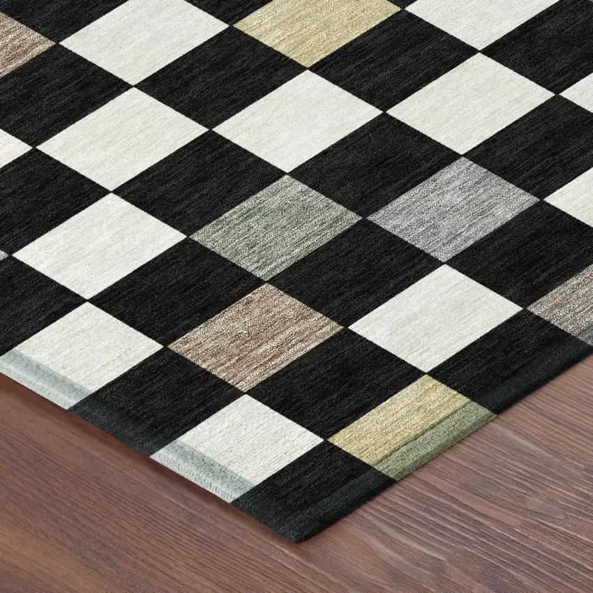 Black And Yellow Geometric Washable Indoor Outdoor Area Rug Photo 7