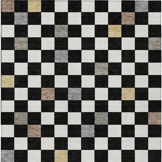 Black And Yellow Geometric Washable Indoor Outdoor Area Rug Photo 4