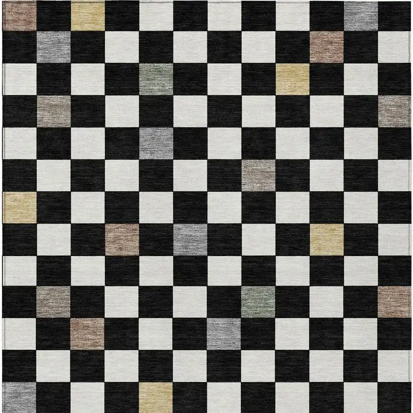 Black And Yellow Geometric Washable Indoor Outdoor Area Rug Photo 4