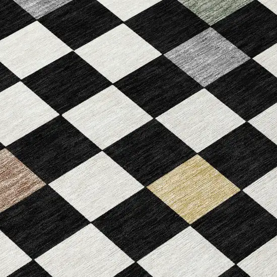 Black And Yellow Geometric Washable Indoor Outdoor Area Rug Photo 8