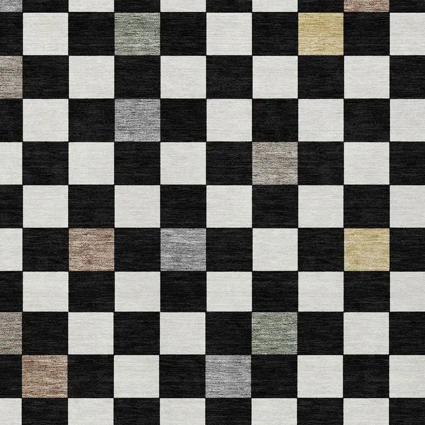 Black And Yellow Geometric Washable Indoor Outdoor Area Rug Photo 5