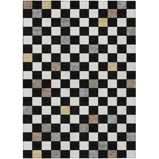 Black And Yellow Geometric Washable Indoor Outdoor Area Rug Photo 2