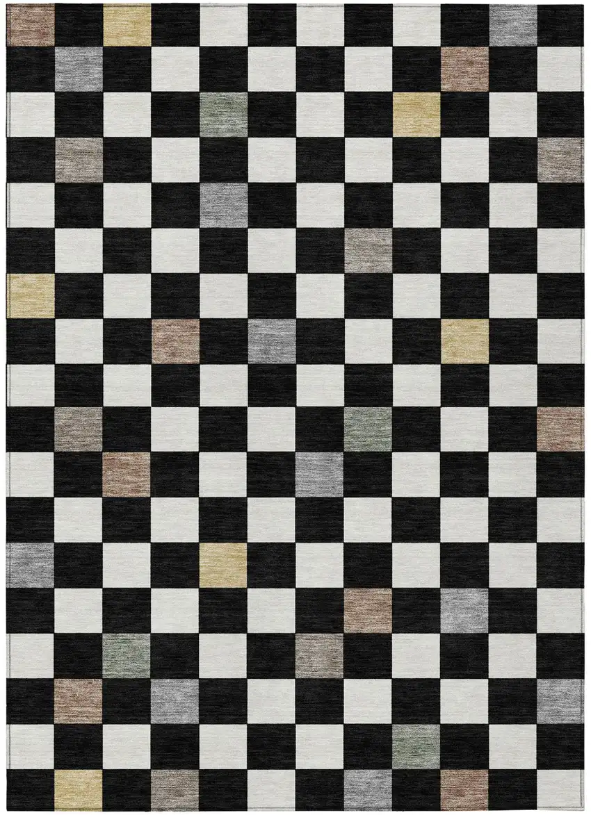 Black And Yellow Geometric Washable Indoor Outdoor Area Rug Photo 2