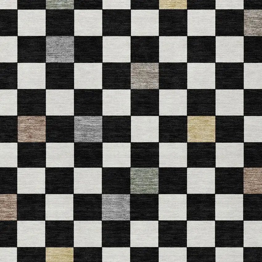 Black And Yellow Geometric Washable Indoor Outdoor Area Rug Photo 3