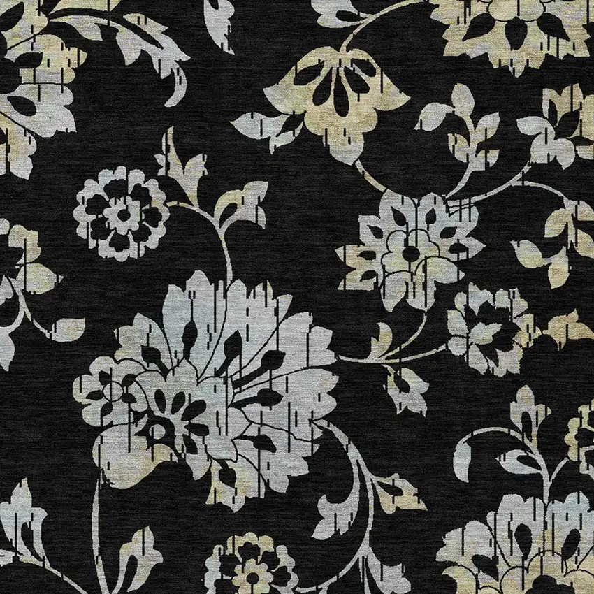 Black Artichoke Green And Silver Floral Washable Indoor Outdoor Area Rug Photo 6