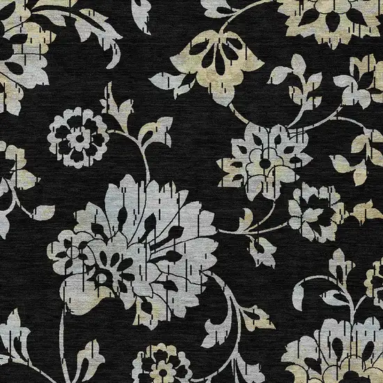 Black Artichoke Green And Silver Floral Washable Indoor Outdoor Area Rug Photo 6