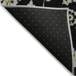 Photo of Black Artichoke Green And Silver Floral Washable Indoor Outdoor Area Rug