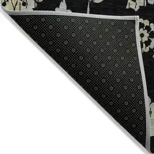 Photo of Black Artichoke Green And Silver Floral Washable Indoor Outdoor Area Rug
