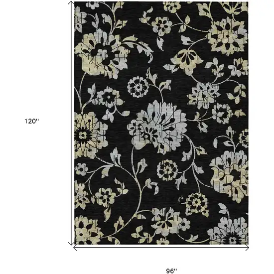 Black Artichoke Green And Silver Floral Washable Indoor Outdoor Area Rug Photo 3