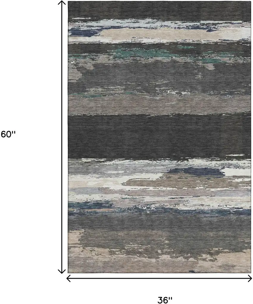 Black Beige And Blue Abstract Washable Area Rug With UV Protection Photo 3