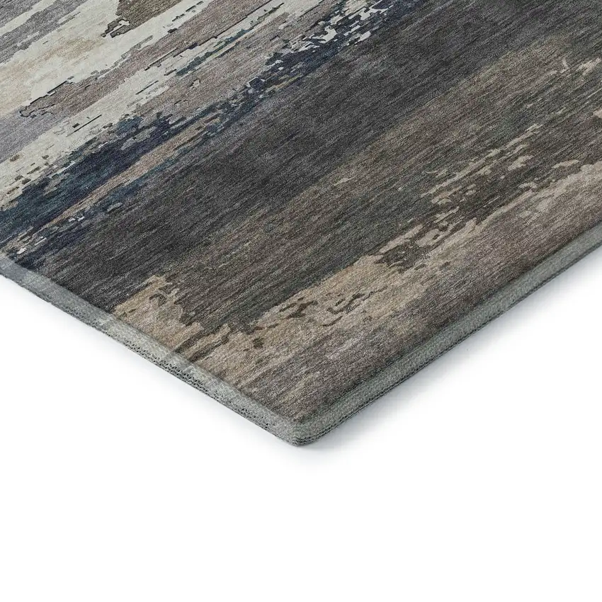 Black Beige And Blue Abstract Washable Area Rug With UV Protection Photo 7