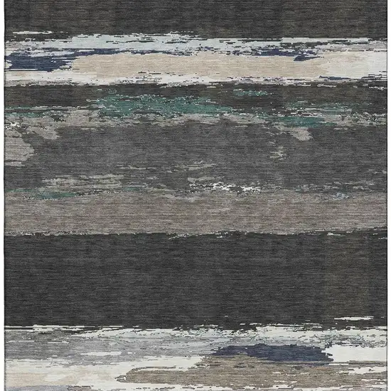 Black Beige And Blue Abstract Washable Area Rug With UV Protection Photo 2
