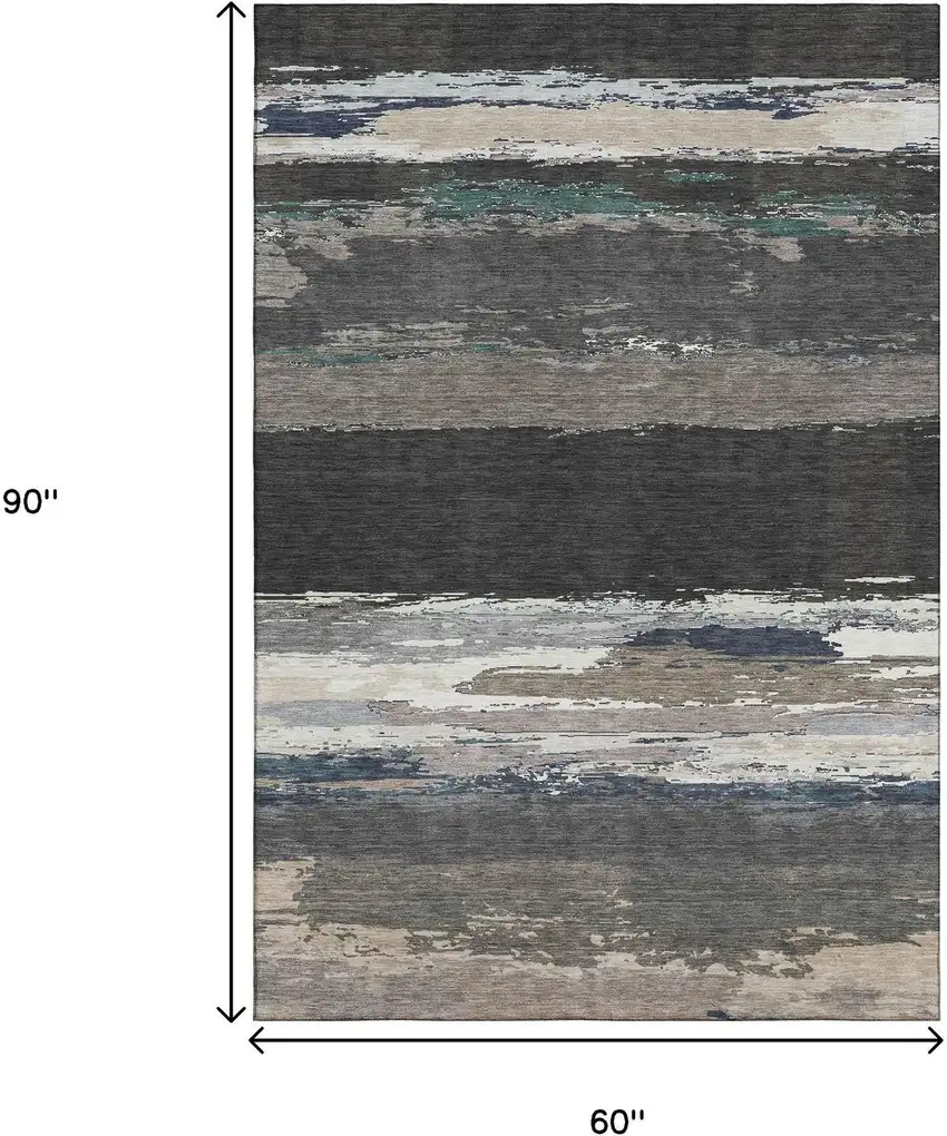 Black Beige And Blue Abstract Washable Area Rug With UV Protection Photo 6