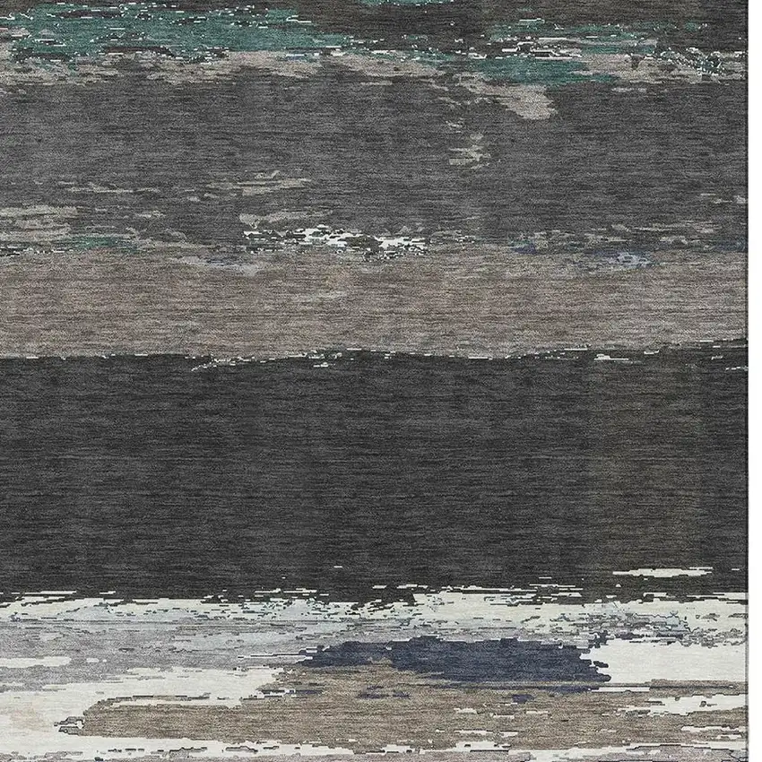 Black Beige And Blue Abstract Washable Area Rug With UV Protection Photo 2