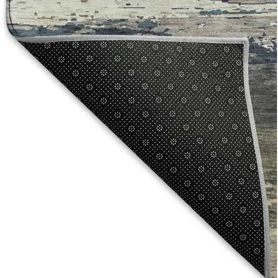 Black Beige And Blue Abstract Washable Area Rug With UV Protection Photo 6