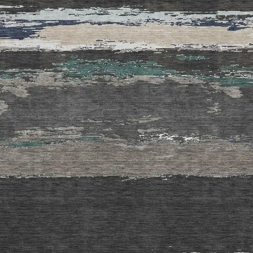 Black Beige And Blue Abstract Washable Area Rug With UV Protection Photo 2