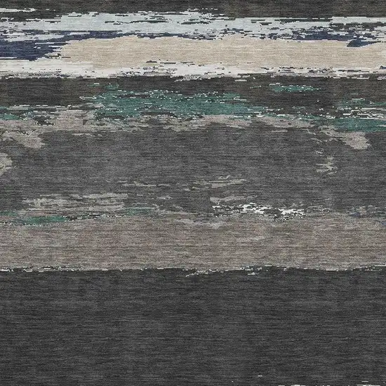 Black Beige And Blue Abstract Washable Area Rug With UV Protection Photo 2