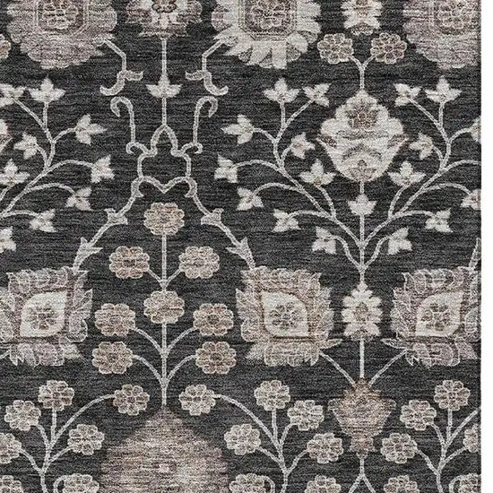 Black Beige And Brown Floral Washable Area Rug With UV Protection Photo 3
