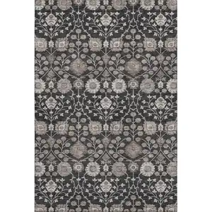 Photo of Black Beige And Brown Floral Washable Area Rug With UV Protection