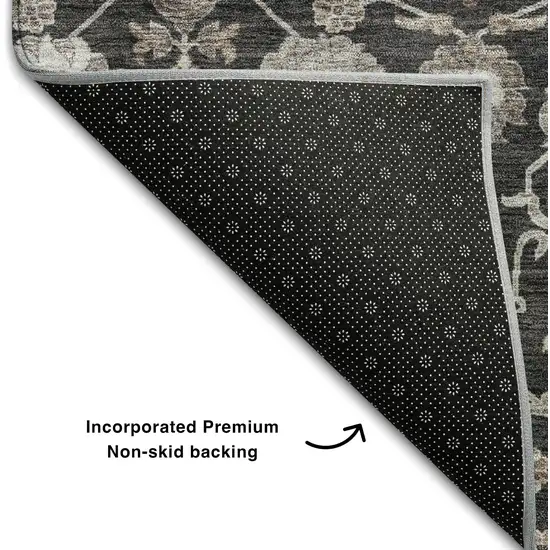 Black Beige And Brown Floral Washable Area Rug With UV Protection Photo 6