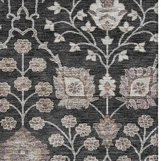Black Beige And Brown Floral Washable Area Rug With UV Protection Photo 2