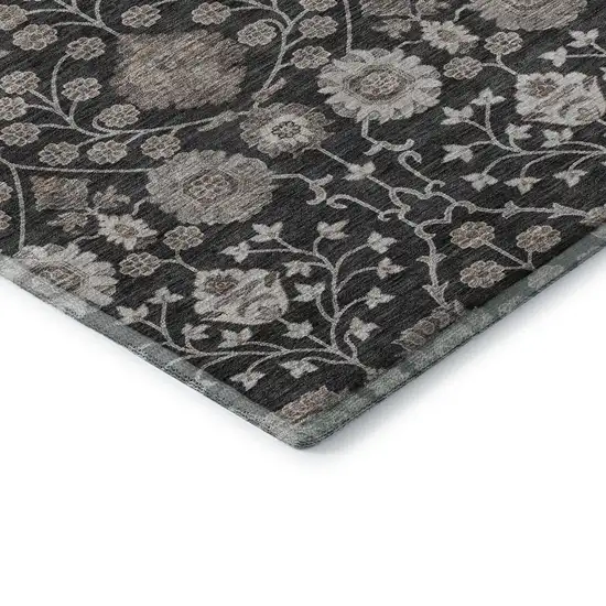 Black Beige And Brown Floral Washable Area Rug With UV Protection Photo 7
