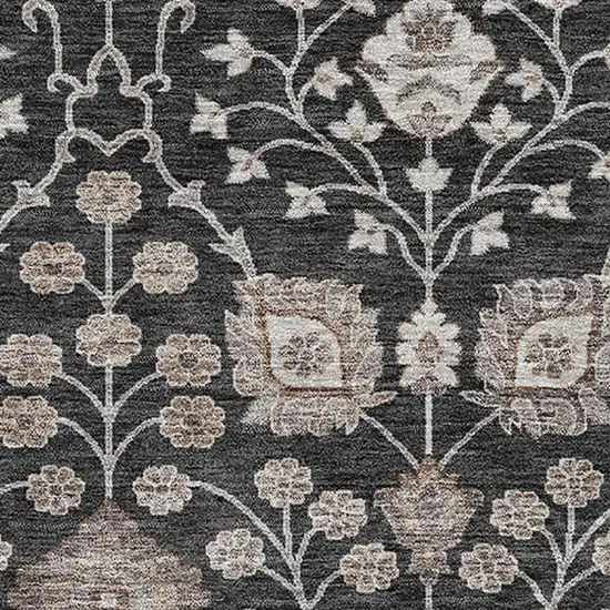 Black Beige And Brown Floral Washable Area Rug With UV Protection Photo 2