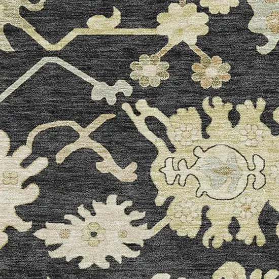 Black Beige And Gold Floral Medallion Washable Area Rug With UV Protection Photo 4