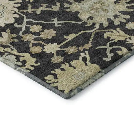 Black Beige And Gold Floral Medallion Washable Area Rug With UV Protection Photo 8