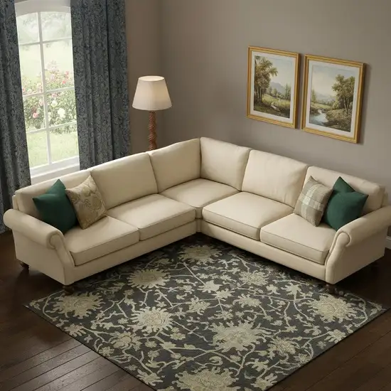 Black Beige And Gold Floral Medallion Washable Area Rug With UV Protection Photo 2