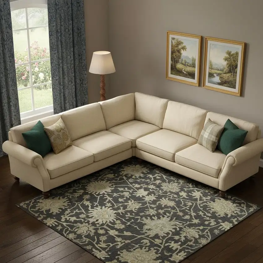 Black Beige And Gold Floral Medallion Washable Area Rug With UV Protection Photo 2