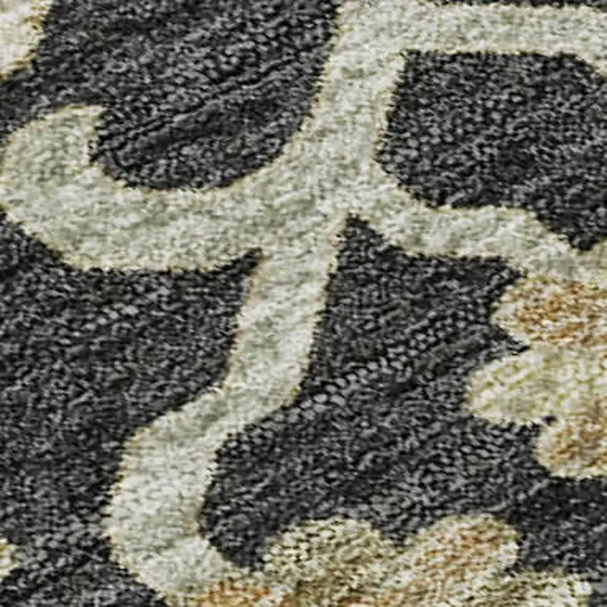 Black Beige And Gold Floral Medallion Washable Area Rug With UV Protection Photo 3