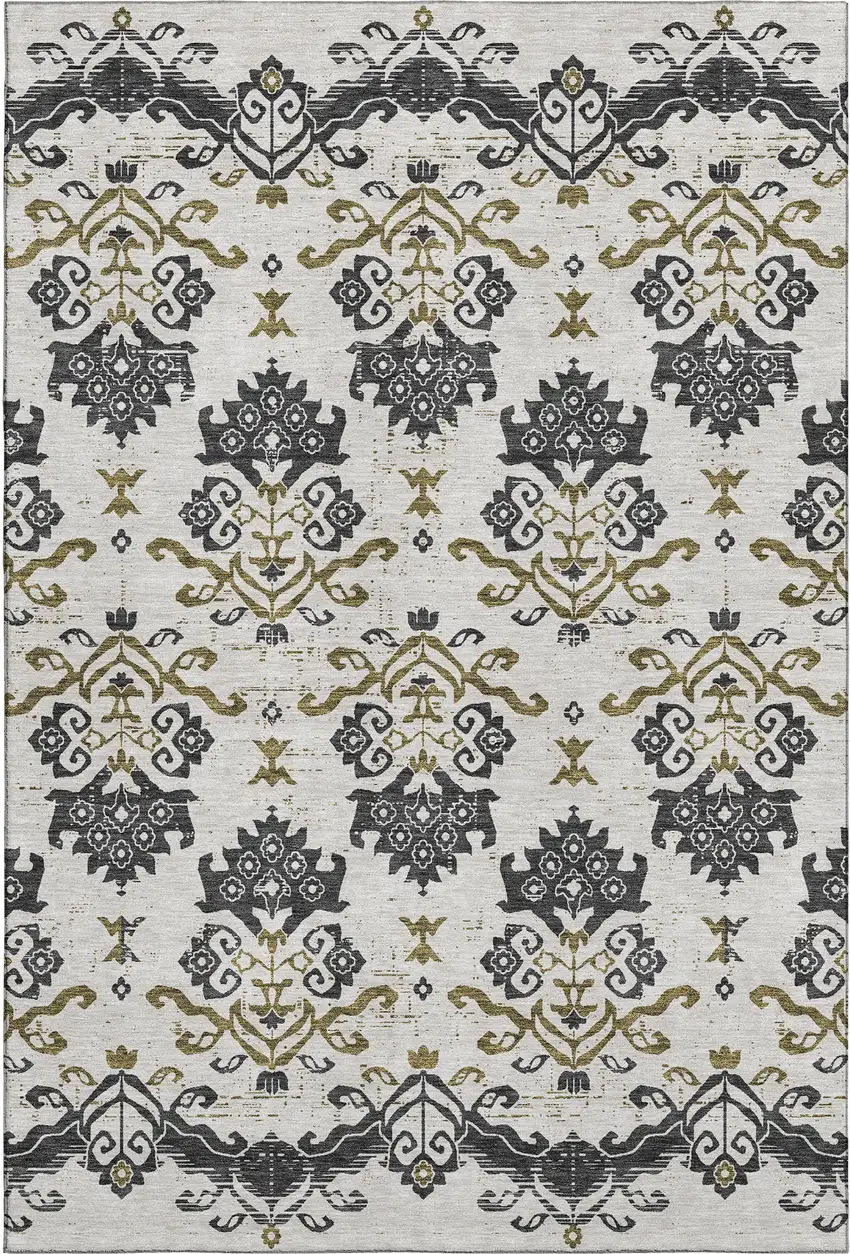 Black Beige And Gold Medallion Washable Area Rug With UV Protection Photo 1