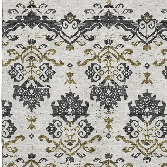Black Beige And Gold Medallion Washable Area Rug With UV Protection Photo 3