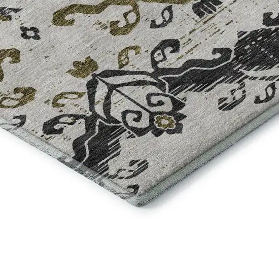 Black Beige And Gold Medallion Washable Area Rug With UV Protection Photo 8