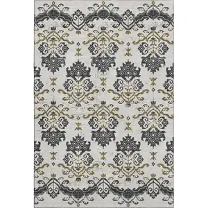 Photo of Black Beige And Gold Medallion Washable Area Rug With UV Protection