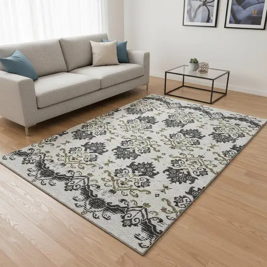 Black Beige And Gold Medallion Washable Area Rug With UV Protection Photo 2