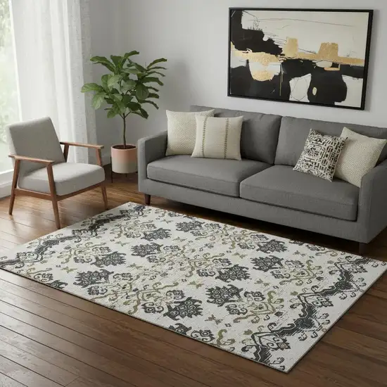 Black Beige And Gold Medallion Washable Area Rug With UV Protection Photo 1