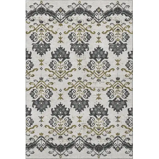 Black Beige And Gold Medallion Washable Area Rug With UV Protection Photo 4