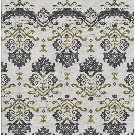 Black Beige And Gold Medallion Washable Area Rug With UV Protection Photo 3