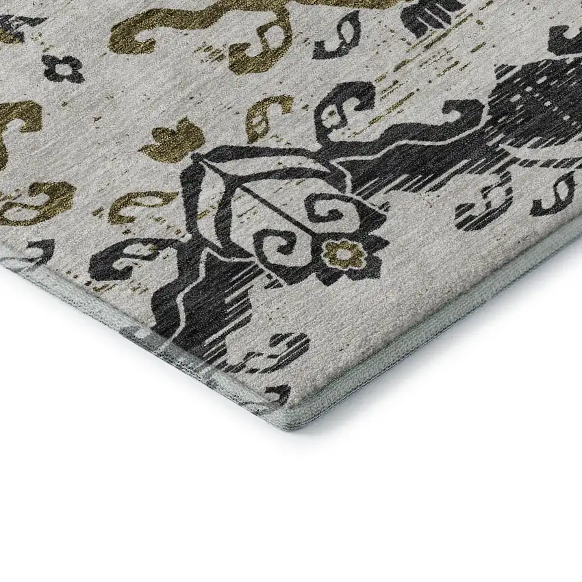 Black Beige And Gold Medallion Washable Area Rug With UV Protection Photo 8