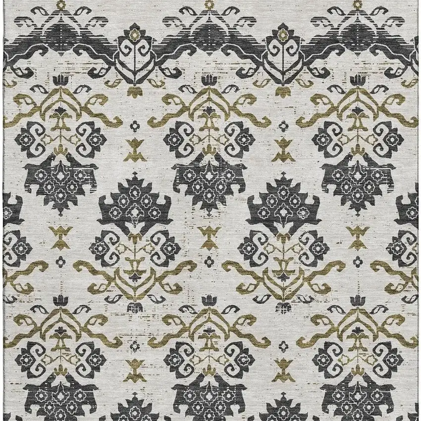 Black Beige And Gold Medallion Washable Area Rug With UV Protection Photo 4