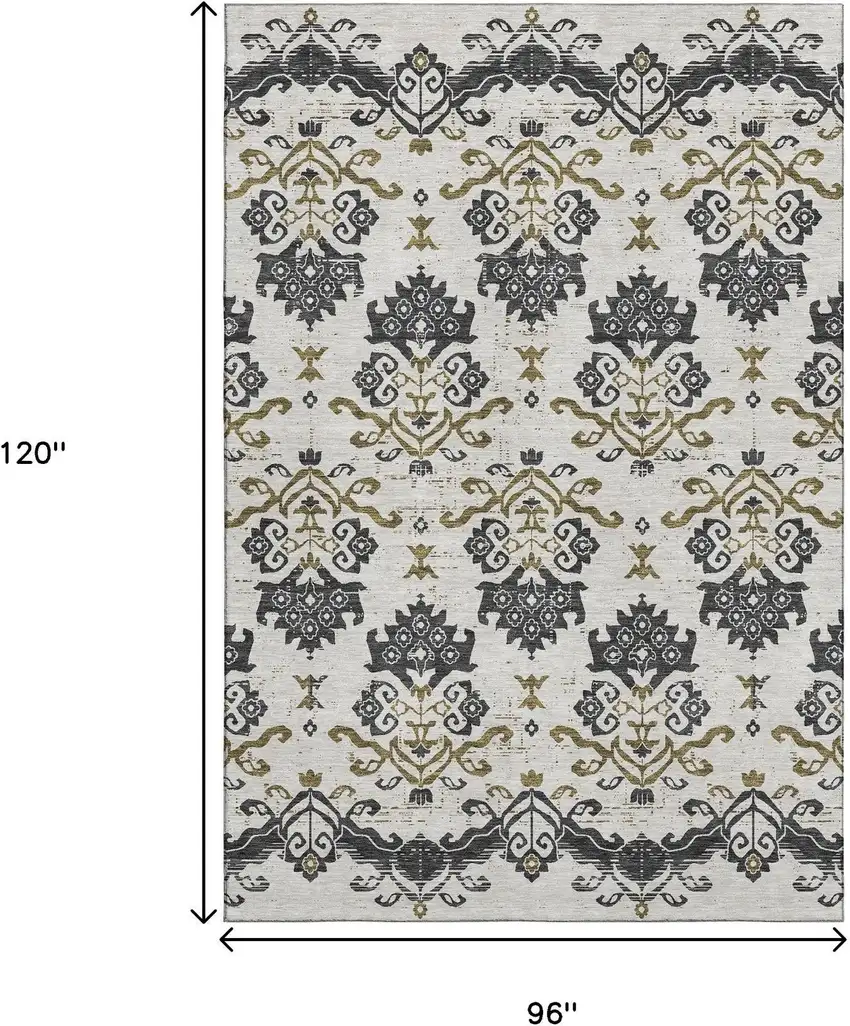 Black Beige And Gold Medallion Washable Area Rug With UV Protection Photo 3