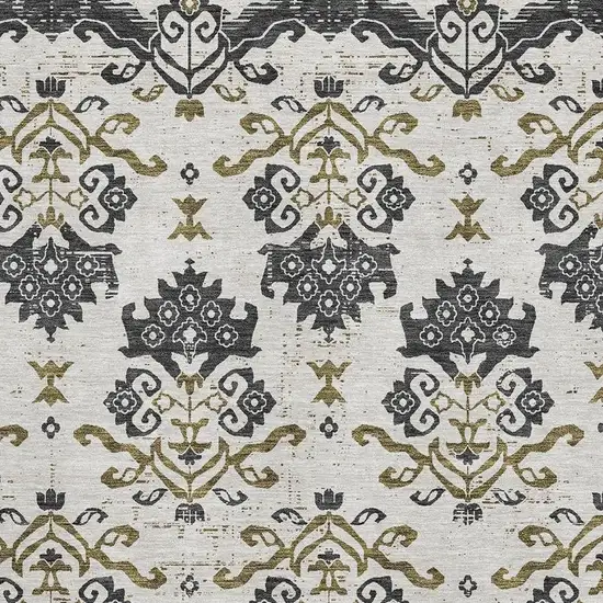 Black Beige And Gold Medallion Washable Area Rug With UV Protection Photo 3