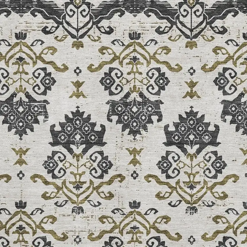 Black Beige And Gold Medallion Washable Area Rug With UV Protection Photo 3