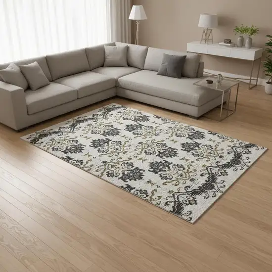 Black Beige And Gold Medallion Washable Area Rug With UV Protection Photo 2