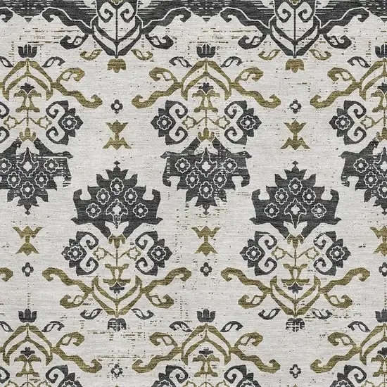 Black Beige And Gold Medallion Washable Area Rug With UV Protection Photo 3