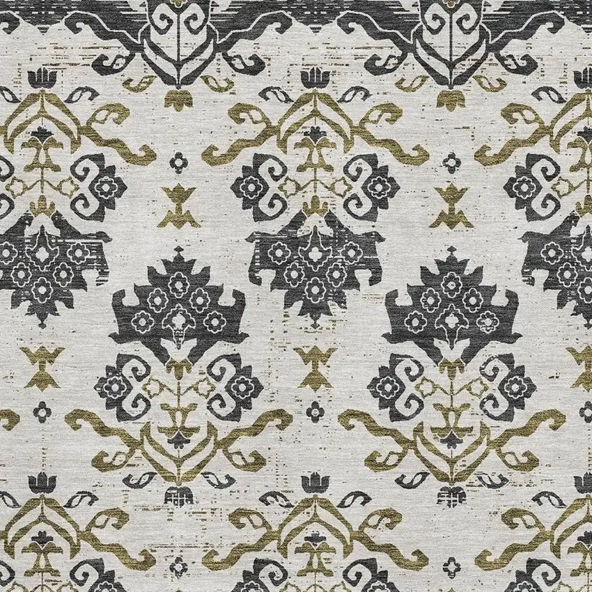 Black Beige And Gold Medallion Washable Area Rug With UV Protection Photo 3